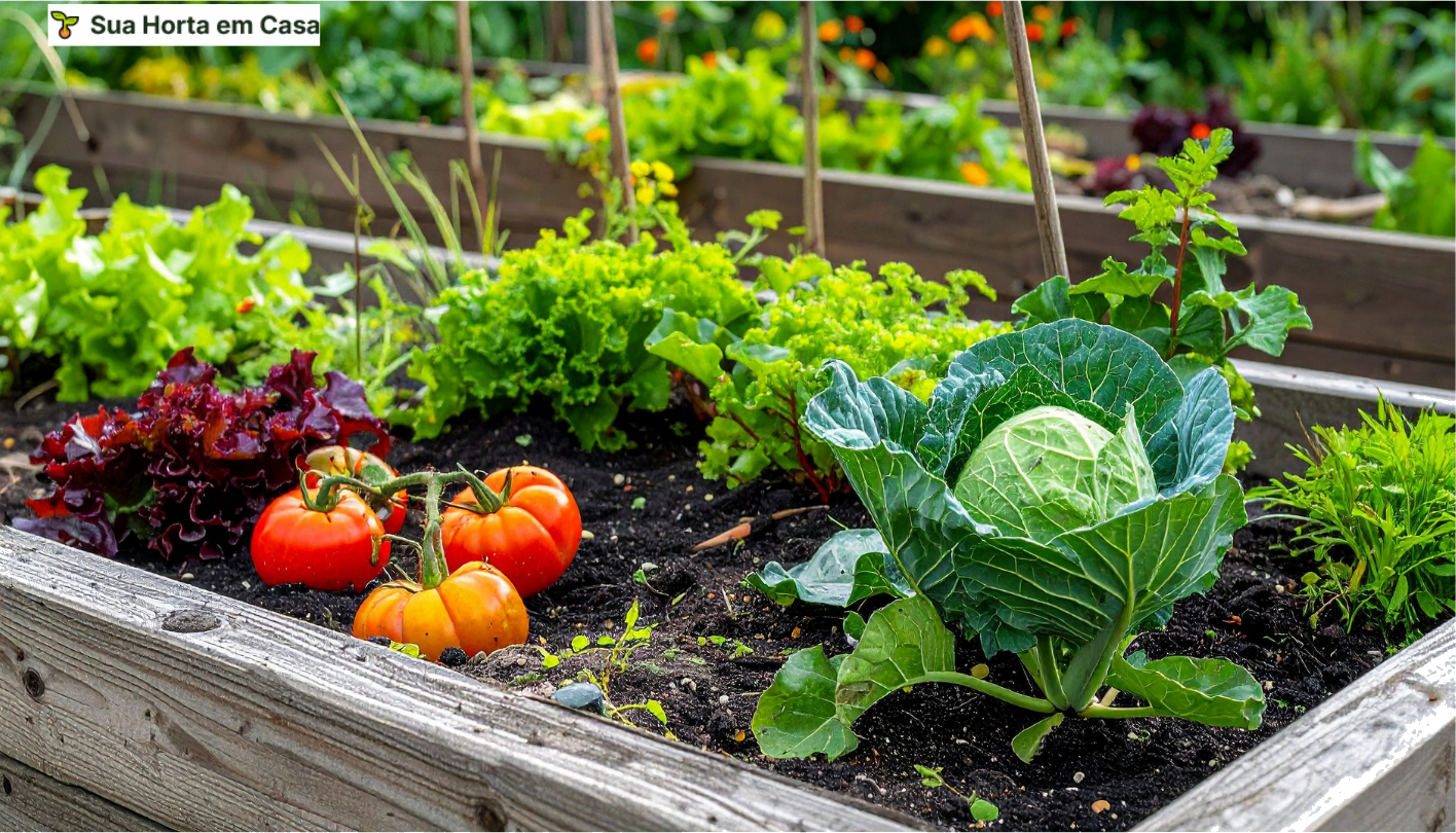 Horta em casa com plantas frescas